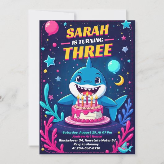 Invitation pour l'anniversaire du requin mignon | (Devant)