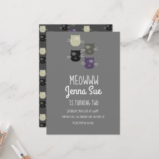 Invitation pour l'anniversaire d'un adorable chato (Devant/Arrière en situation)