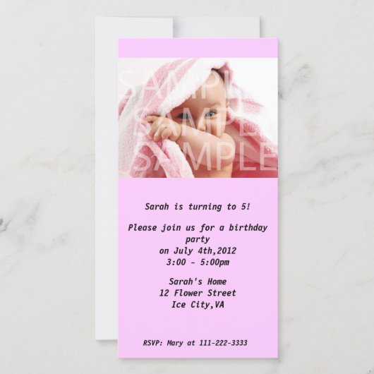 Invitation pour l'anniversaire d'une fille (Devant)