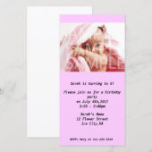 Invitation pour l'anniversaire d'une fille (Devant / Derrière)