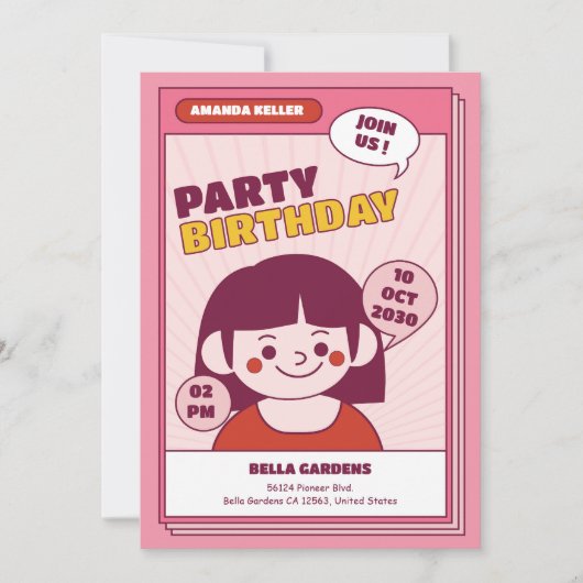 Invitation pour l'anniversaire d'une fille avec un (Devant)
