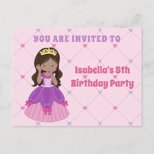 Invitation pour l'anniversaire d'une princesse his (Devant)