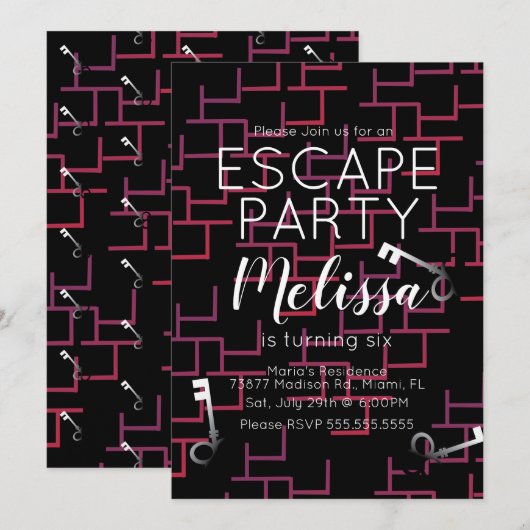 Invitation pour l'anniversaire d'une salle d'évasi (Devant / Derrière)