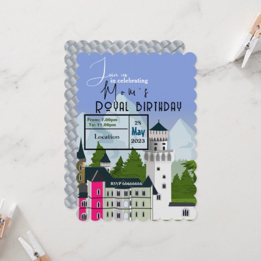 Invitation pour l'anniversaire royal de maman (Devant/Arrière en situation)