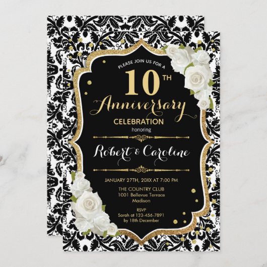 Invitation pour le 10e anniversaire - Noir Blanc O (Devant / Derrière)