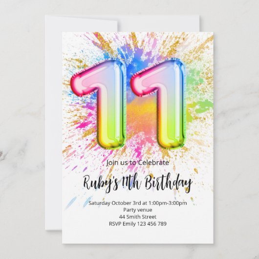 Invitation pour le 11e anniversaire de Rainbow (Devant)
