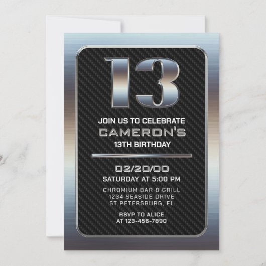 Invitation pour le 13e anniversaire du garçon (Devant)