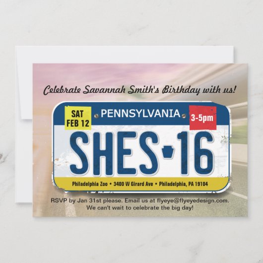 Invitation pour le 16e anniversaire de la Pennsylv (Devant)