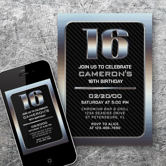 Invitation pour le 16e anniversaire du garçon