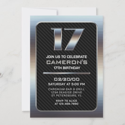 Invitation pour le 17e anniversaire du garçon (Devant)