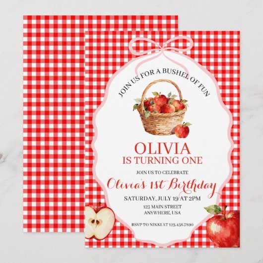 Invitation pour le 1er anniversaire Apple Bushel o (Devant / Derrière)