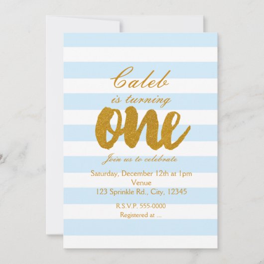Invitation pour le 1er anniversaire avec rayures b (Devant)