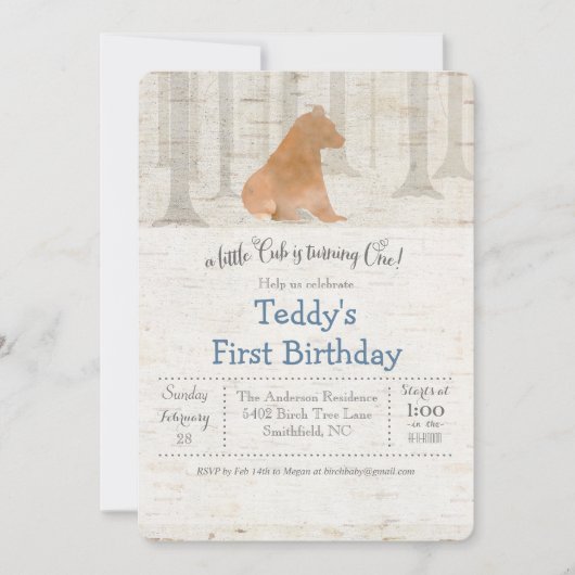 Invitation pour le 1er anniversaire de Bear Birch (Devant)