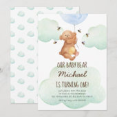 Invitation pour le 1er anniversaire de Bébé Ours O (Devant / Derrière)