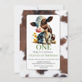 Invitation pour le 1er anniversaire de bébé vache (Devant)