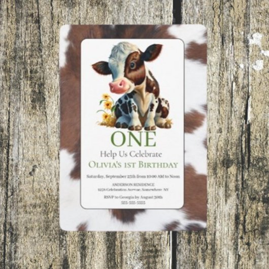 Invitation pour le 1er anniversaire de bébé vache