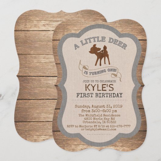 Invitation pour le 1er anniversaire de Deer Boy (Devant / Derrière)