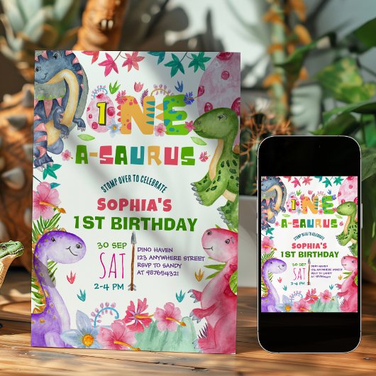 Invitation pour le 1er anniversaire de dinosaure d