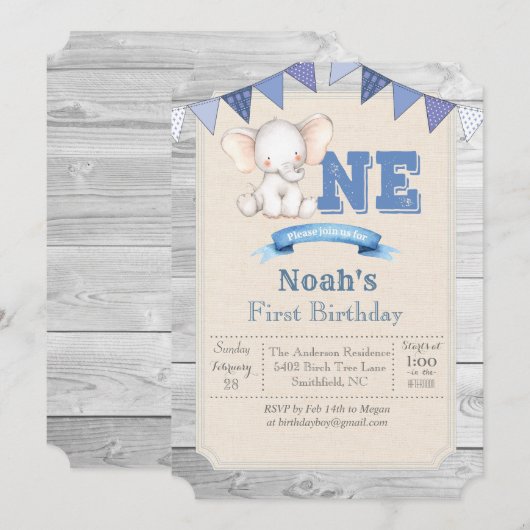 Invitation pour le 1er anniversaire de Elephant Bo (Devant / Derrière)