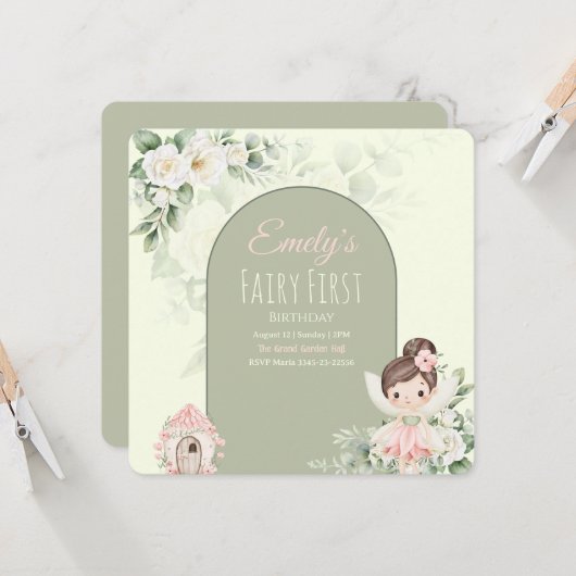 Invitation pour le 1er anniversaire de Fée Fleur M (Devant/Arrière en situation)