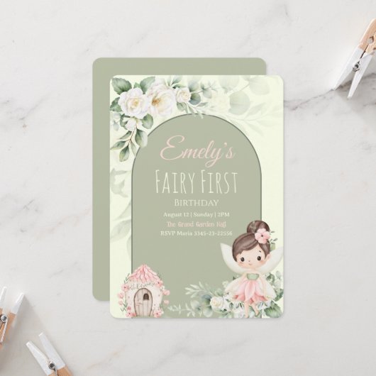 Invitation pour le 1er anniversaire de Fée Fleur M (Devant/Arrière en situation)