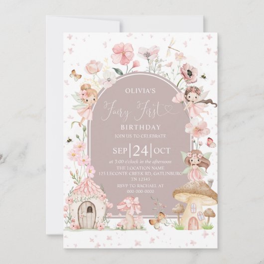 Invitation pour le 1er anniversaire de fée forêt e (Devant)