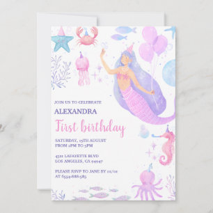 Invitation pour le 1er anniversaire de fille sirèn