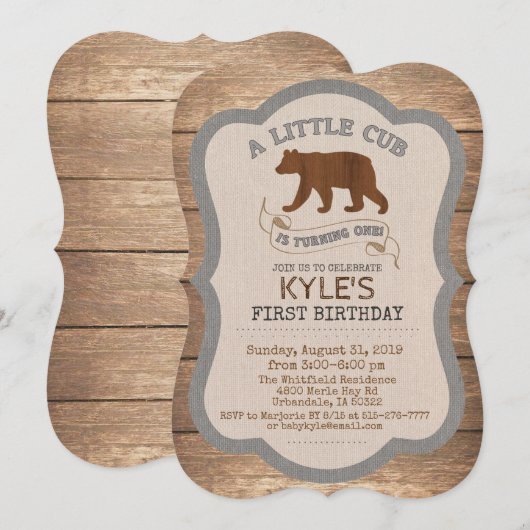 Invitation pour le 1er anniversaire de l'ourson ga (Devant / Derrière)