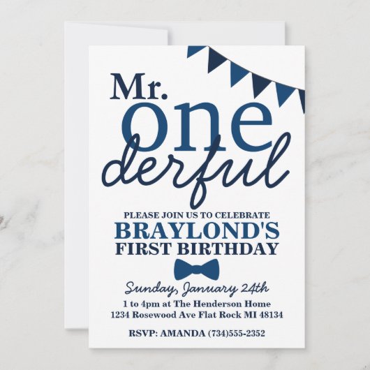 Invitation pour le 1er anniversaire de M. Onederfu (Devant)