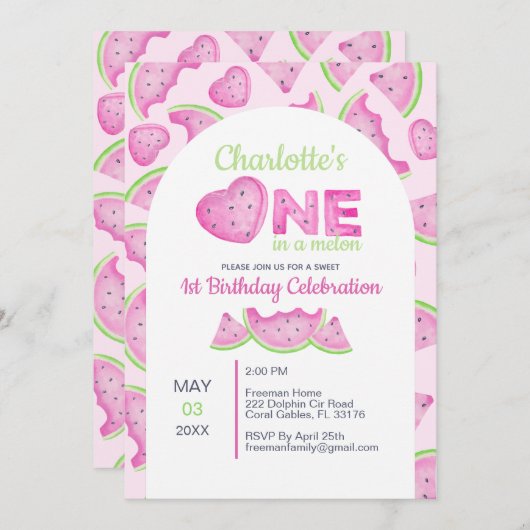 Invitation pour le 1er anniversaire de One in a Me (Devant / Derrière)