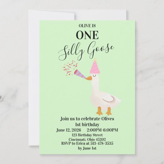 Invitation pour le 1er anniversaire de One Silly G (Devant)