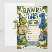 Invitation pour le 1er anniversaire Dino-Mite (Devant / Derrière)