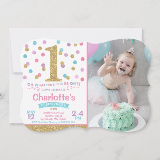 Invitation pour le 1er anniversaire d'une fille Ro (Devant)