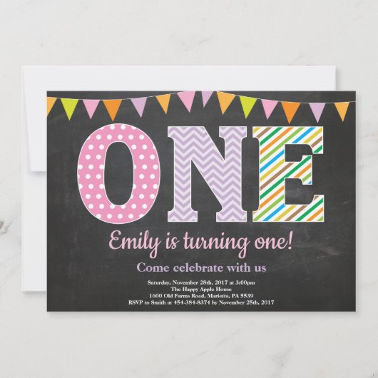 Invitation pour le 1er anniversaire - Fille tablea (Devant)