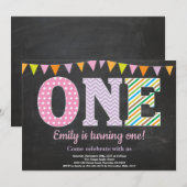 Invitation pour le 1er anniversaire - Fille tablea (Devant / Derrière)