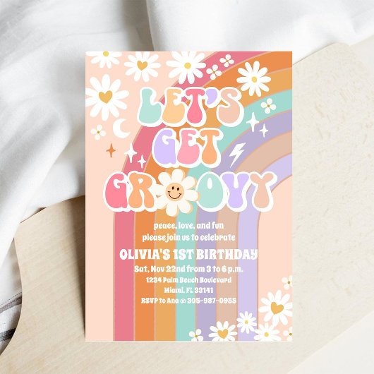 Invitation pour le 1er anniversaire Groovy Rainbow