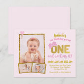 Invitation pour le 1er anniversaire, rose premier (Devant / Derrière)