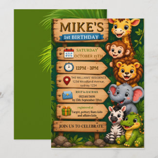 Invitation pour le 1er anniversaire Safari Animaux