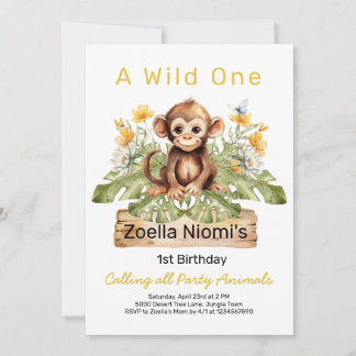 Invitation pour le 1er anniversaire Wild One Jungl