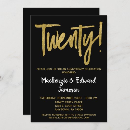 Invitation pour le 20e anniversaire de mariage Bla (Devant / Derrière)