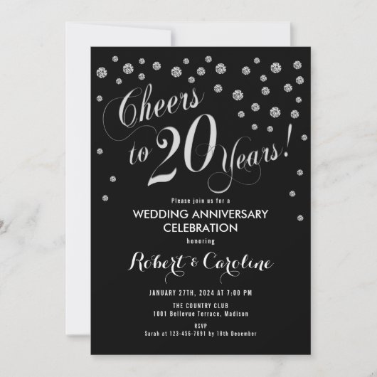 Invitation pour le 20e anniversaire en noir et arg (Devant)