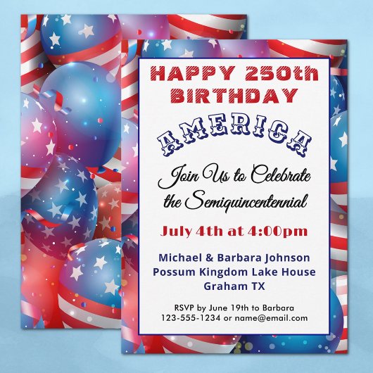 Invitation pour le 250e anniversaire d'Amérique à