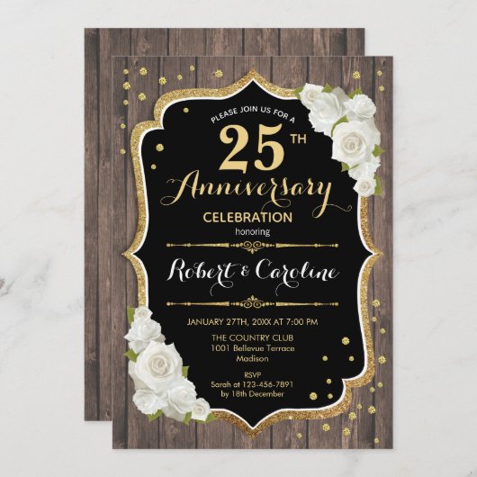 Invitation pour le 25e Anniversaire - Bois Rustiqu (Devant / Derrière)