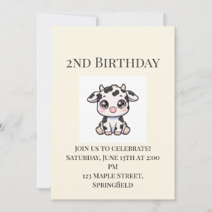 Invitation pour le 2e anniversaire de bébé vache m