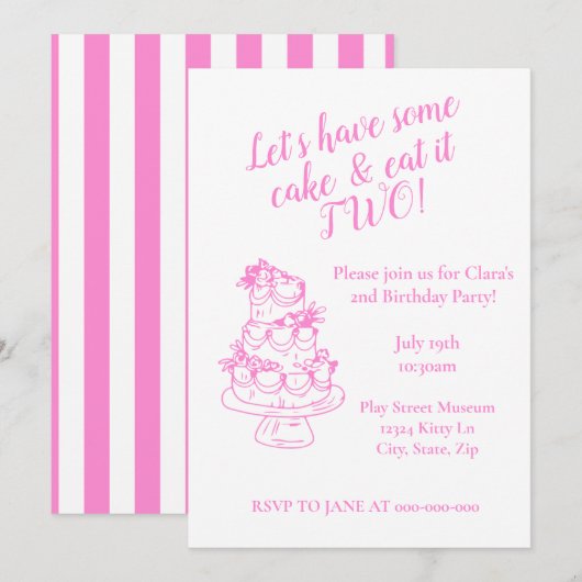 Invitation pour le 2e anniversaire - Thème gâteau (Devant / Derrière)