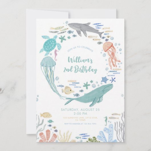 Invitation pour le 2ème anniversaire sous la mer (Devant)