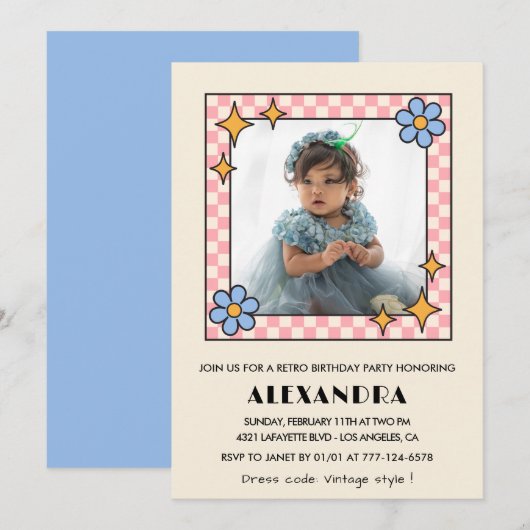 Invitation pour le 3ème anniversaire Retro Groovy  (Devant / Derrière)