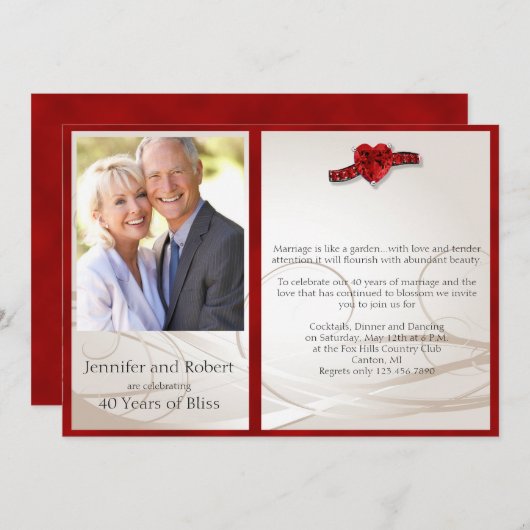 Invitation pour le 40e anniversaire de mariage de  (Devant / Derrière)