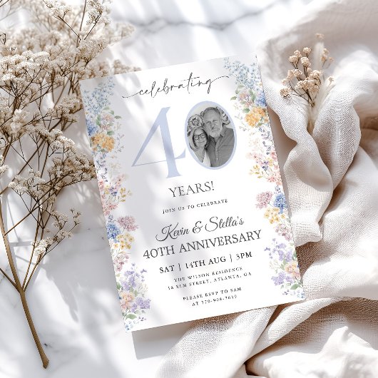 Invitation pour le 40e Anniversaire Floral Avec Ph