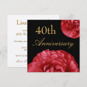 Invitation pour le 40e Anniversaire - Roses ROUGES (Devant / Derrière)